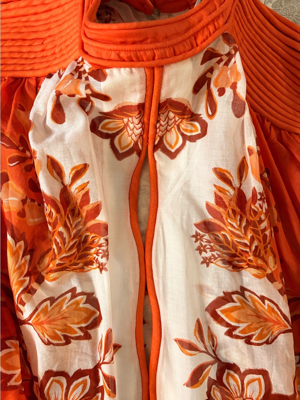 Farm Rio Orange Floral Peasant Top - Women's Boho Blouse - Picture 2 of 4
